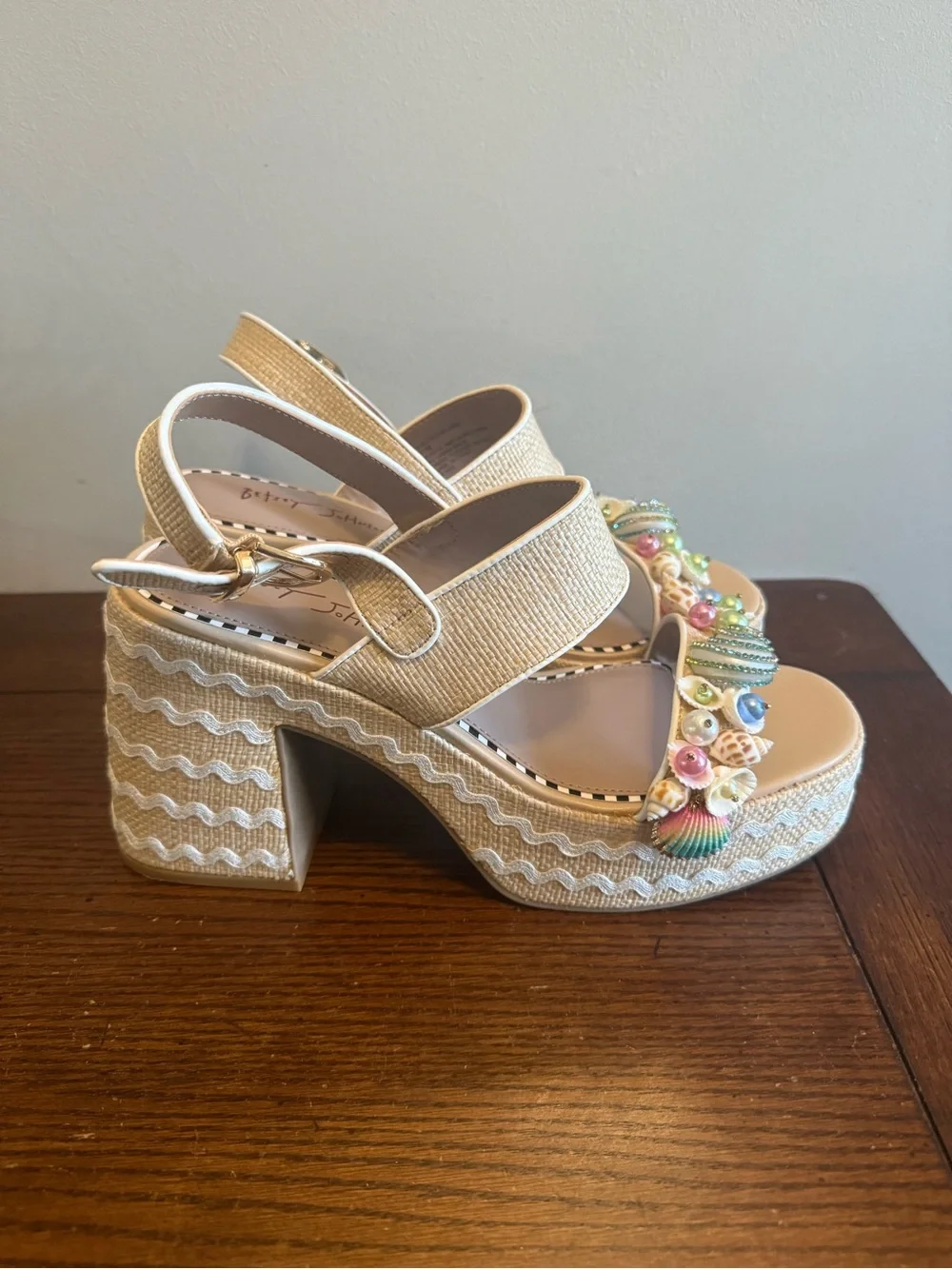 Betsey Johnson Shellie Espadrille Sandal with Beaded Shell Accent - NEW
